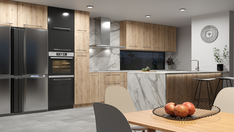 Estudio CGM Infografías. Render. Interior cocina salón. Brisbane, Australia 7