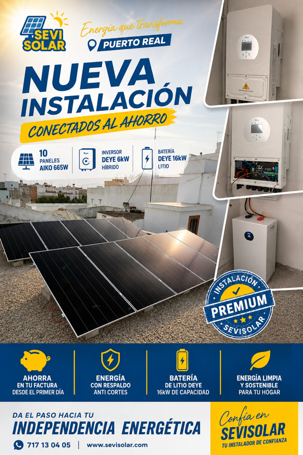 Instalación de placas solares, batería y inversor en Puerto Real Cádiz