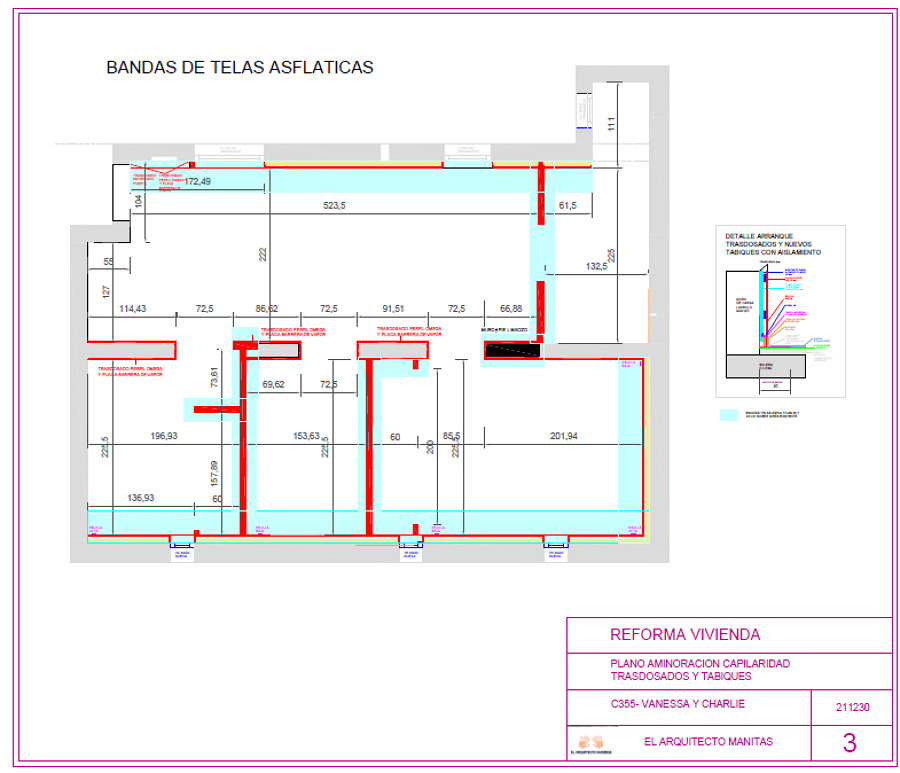Plano de bandas de telas asfálticas anti capilaridad