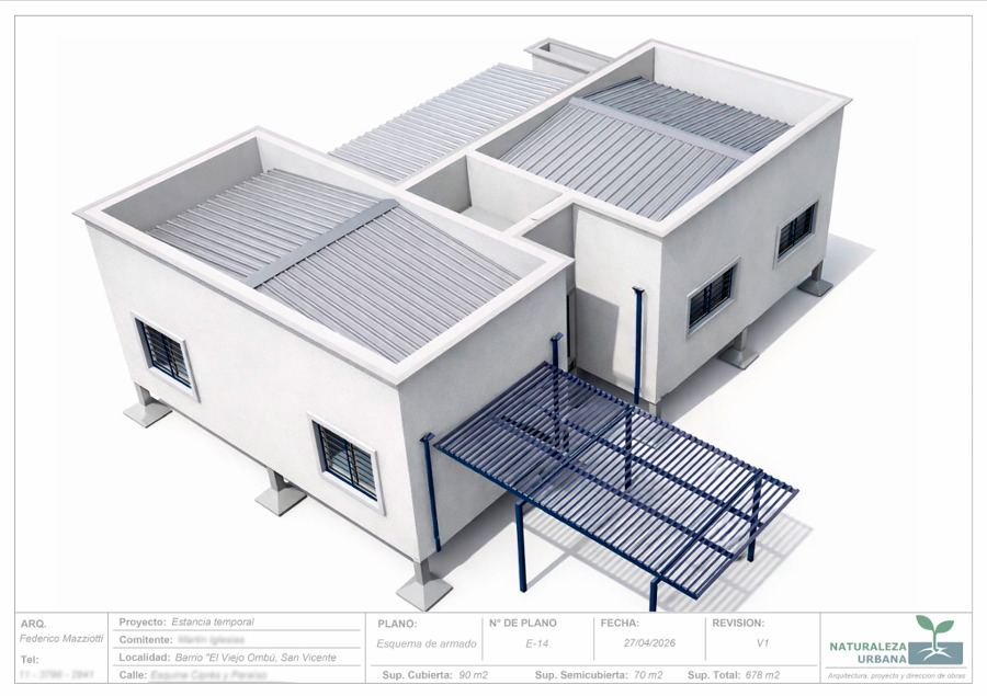 Render exterior — esquema de armado