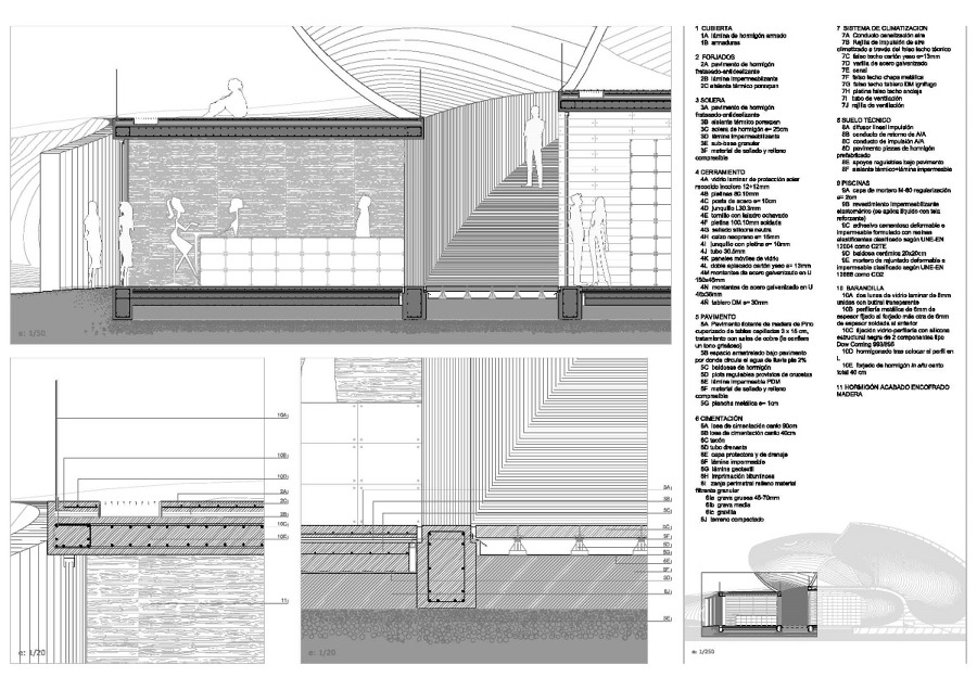 Sección construcitva en rampas de acceso y cafetería