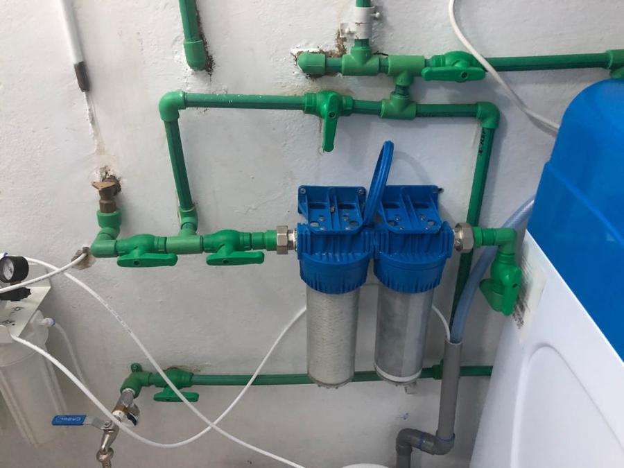 Vista frontal,tubería realizada en Termofusion