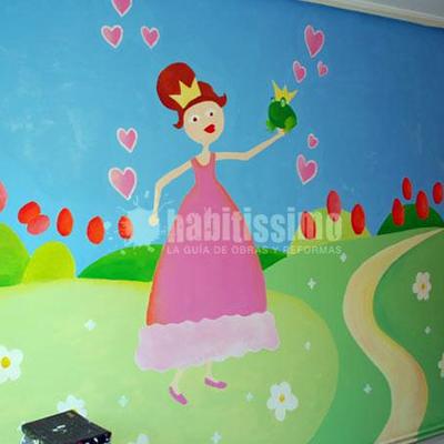 Mural infantil princesa y sapo
