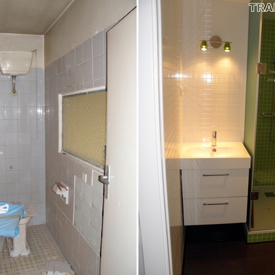 Cuarto de baño antes y después.