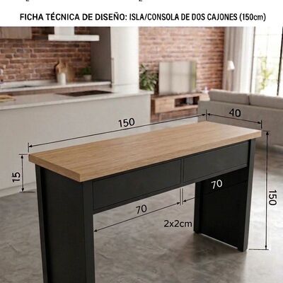 Diseño y fabricación isla cocina madera maciza