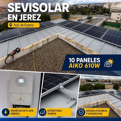 Instalación Fotovoltaica en Jerez de la Frontera (Avd. de Espera): 10 Paneles AIKO 610W + Inversor Deye 6kW | Sevisolar