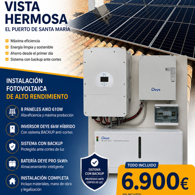 Instalación Fotovoltaica en Vista Hermosa (El Puerto de Santa María): 8 Paneles AIKO 610W + Batería Deye Pro 5kWh | Sevisolar