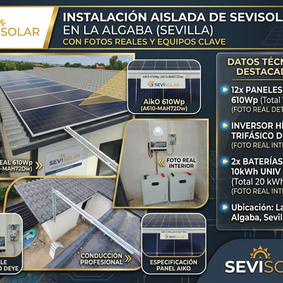 Instalación Aislada en La Algaba (Sevilla): 7,32 kWp AIKO + Inversor Trifásico Deye 6kW + 20 kWh Baterías Eway | Sevisolar
