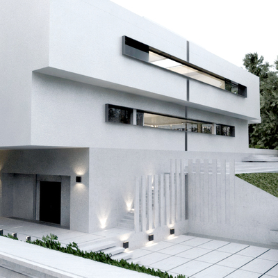 Parking y vista frontal del acceso a vivienda.