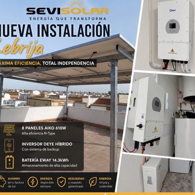 Instalación Fotovoltaica en Pérgola a Medida en Lebrija: 8 Paneles AIKO 610W + Batería Eway 14.3kWh | Sevisolar