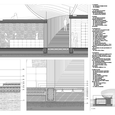 Sección construcitva en rampas de acceso y cafetería