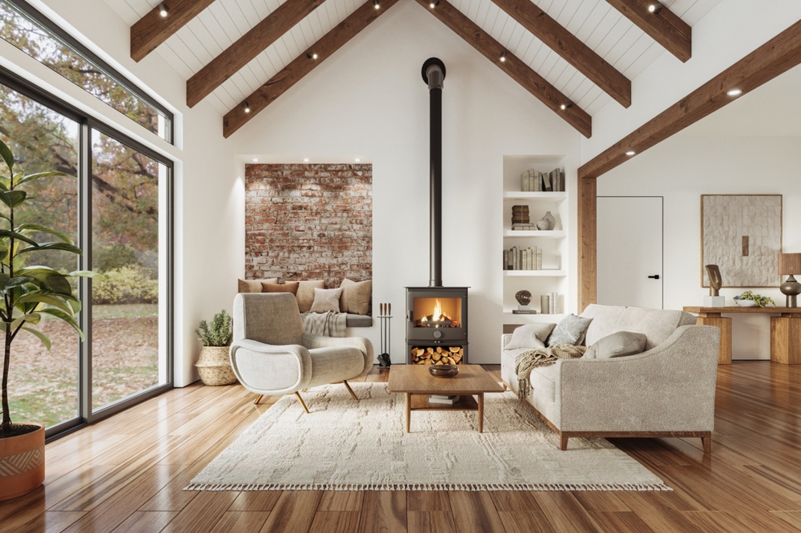 Chimeneas De Casas Con Vigas De Madera Chimenea En Una Casa De Madera