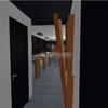 Cocina, bancos, taburetes y barra de un nuevo restaurante