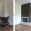 Chimenea en el salón, antes y después de la reforma.