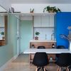 Cocina en azul y verde aguar marina