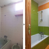 Cuarto de baño de los niños, antes y después de la reforma.