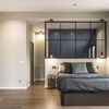 Dormitorio urbano en azul y gris