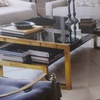 Mesa 140x110x45 con patas de laton y tapas de dm lacado brillo